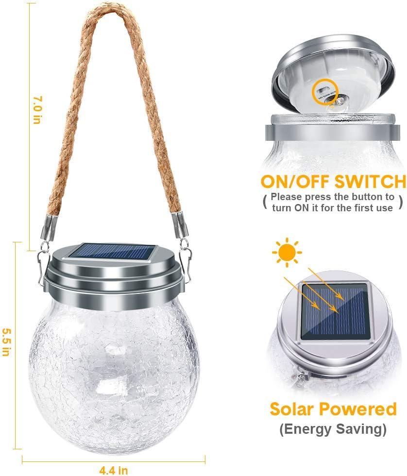 Amber Crackle Glass Solar Lanterns with Rope Handle, 2 Pack