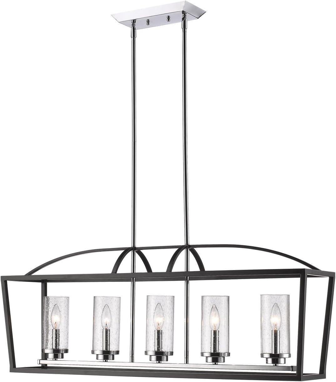 Mercer Matte Black 5-Light Linear Pendant with Seeded Glass