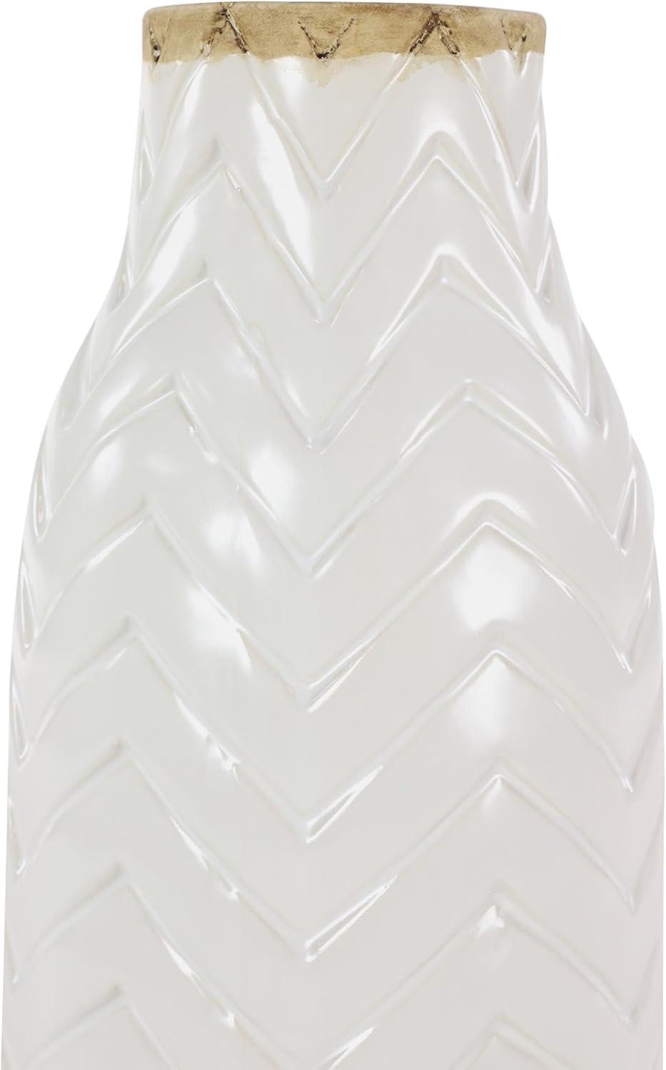 DecMode 16" White Porcelain Vase with Brown Base