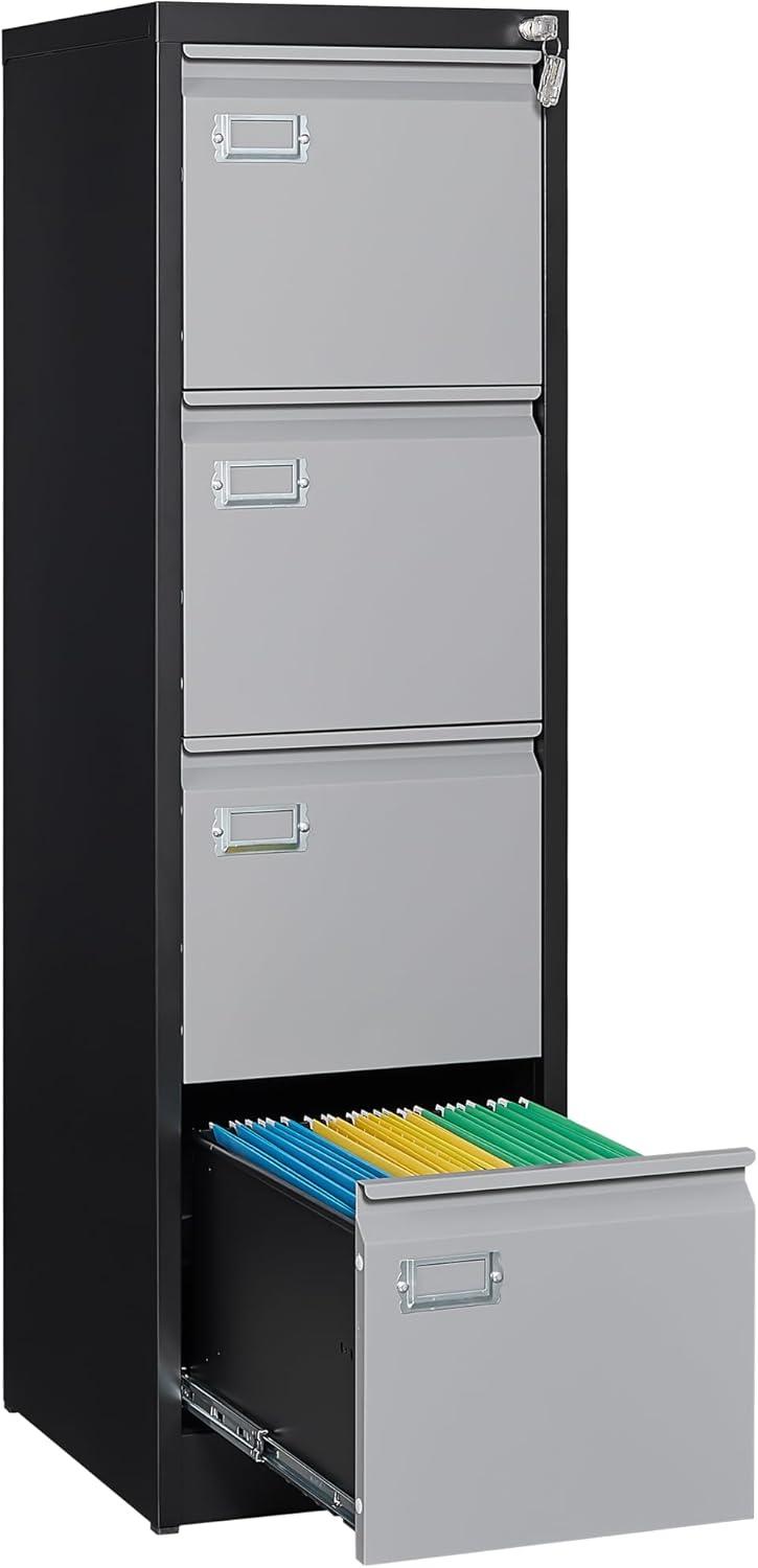 LaYelxt 4 Drawer File Cabinet with Lock,Metal Office Filing Cabinets for Home Office- Storage A4/F4/Letter/Legal -Assembly Required (Black Grey)