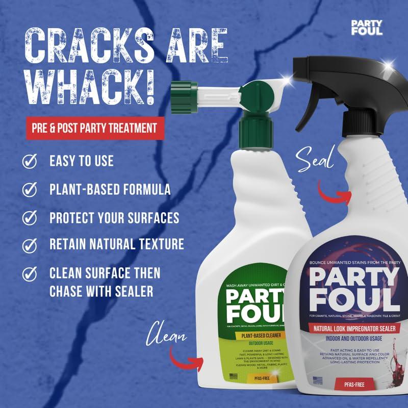 Party Foul Impregnator Deep Penetrating Indoor & Outdoor Sealer - PFAS-Free, Eco-Friendly Protection Floors, Counters, Showers, - Long-Lasting Durability, Crystal Clear Finish - 16 oz