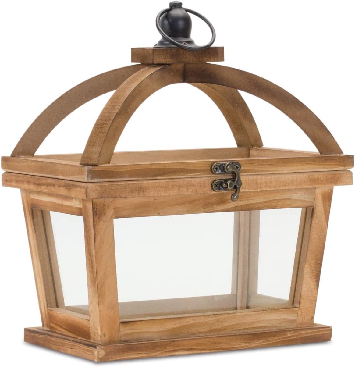 Melrose Decorative Candle Lantern, Set of 2, 9.5" L x 11" H, 12.25" L x 16" H, Wood and Glass, Table or Hanging Holiday Decoration