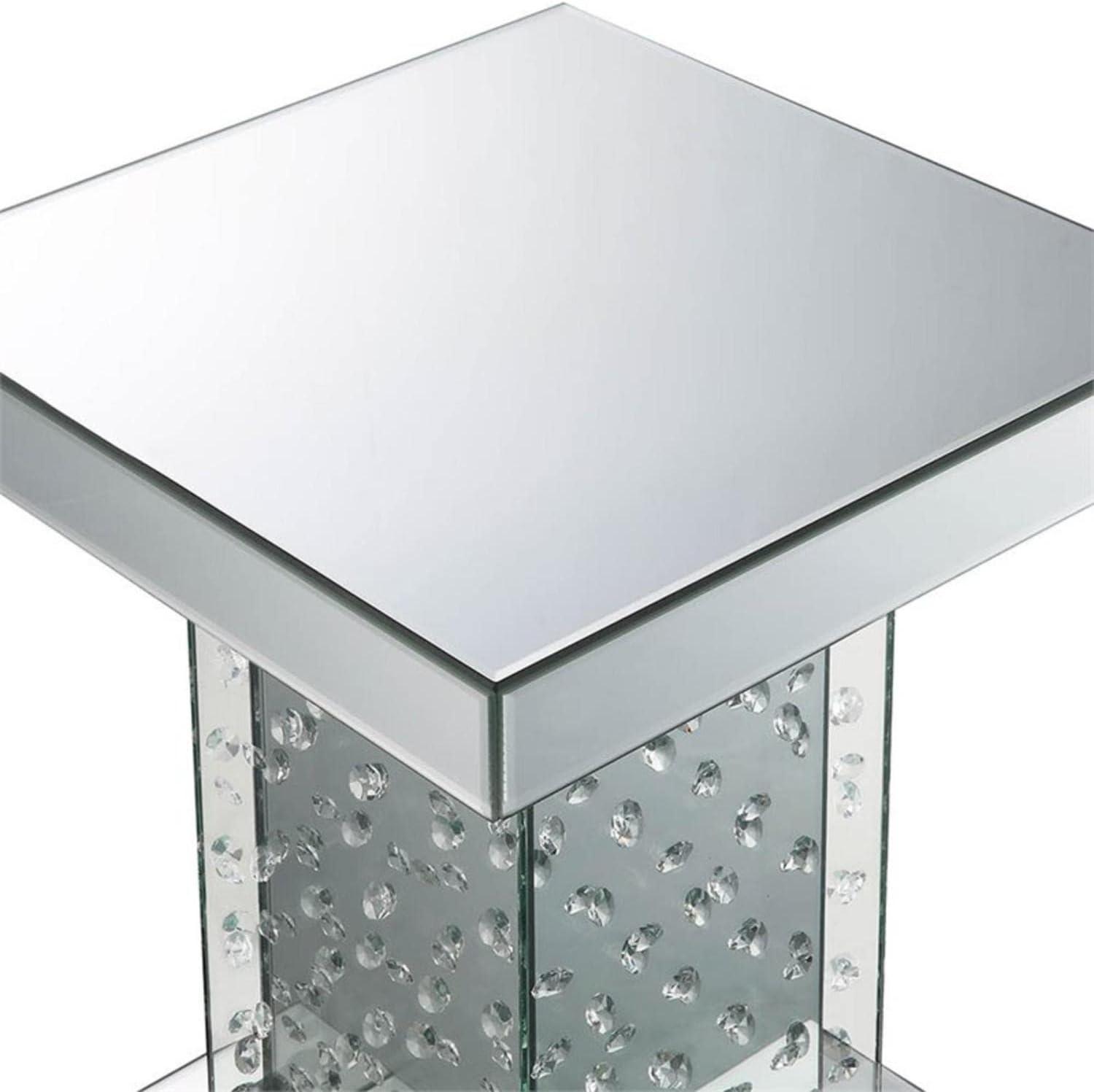 ACME 80284 Nysa End Table - Mirrored & Faux Crystals - 20 x 16 x 16 in.