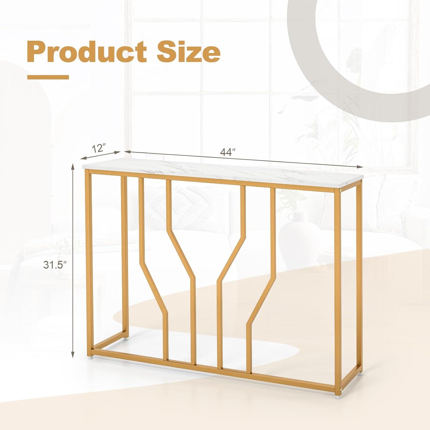 Kadyn Console Desk Table, Console Table, Entryway Table, Side Table, Display Table, 44 Inch Modern White Entryway Table with Faux Marble Tabletop-White