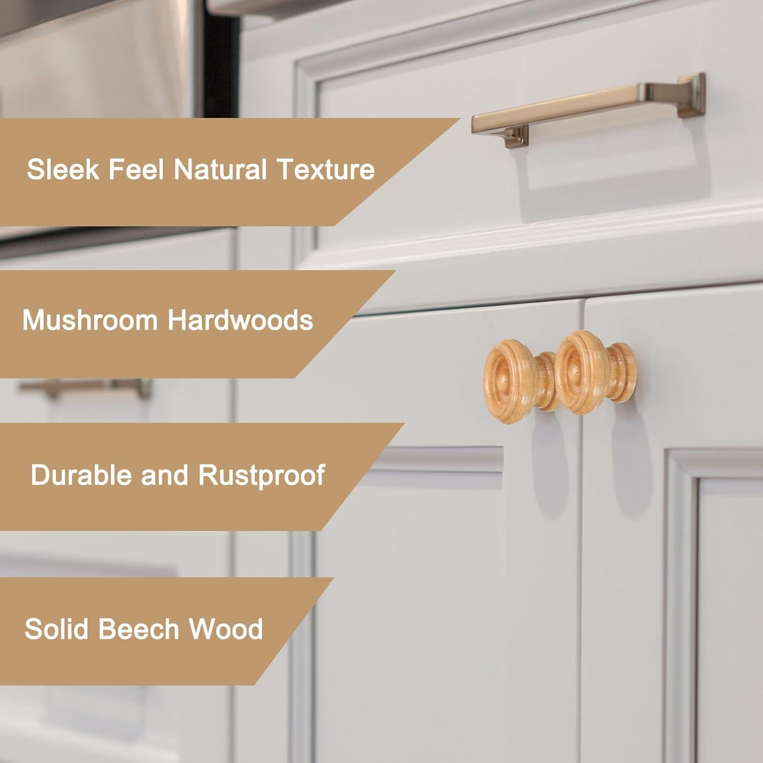 uxcell 8pcs Round Wooden Knobs, 37mm/1.5" Mushroom Shape Kitchen Cabinet Knobs Single Hole Drawer Pull Hardware Handles Decorative Furniture for Drawer Dresser Wardrobe, Light Brown