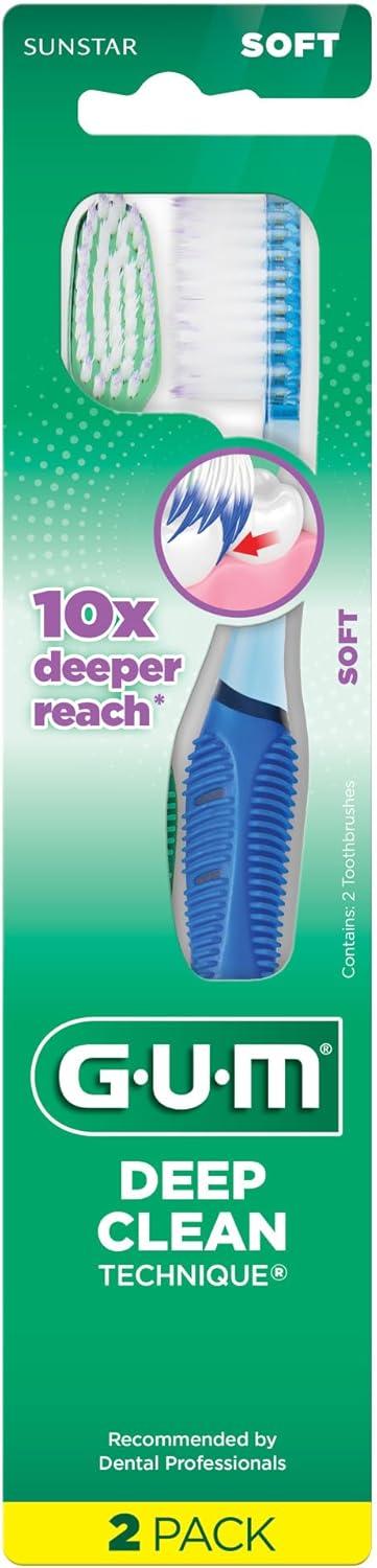 GUM Technique Deep Clean Toothbrush - Full Head - Soft Toothbrushes for Adults -Soft, Ultra Fine Tapered Bristles, Recommended by Dental Professionals, 2 Count