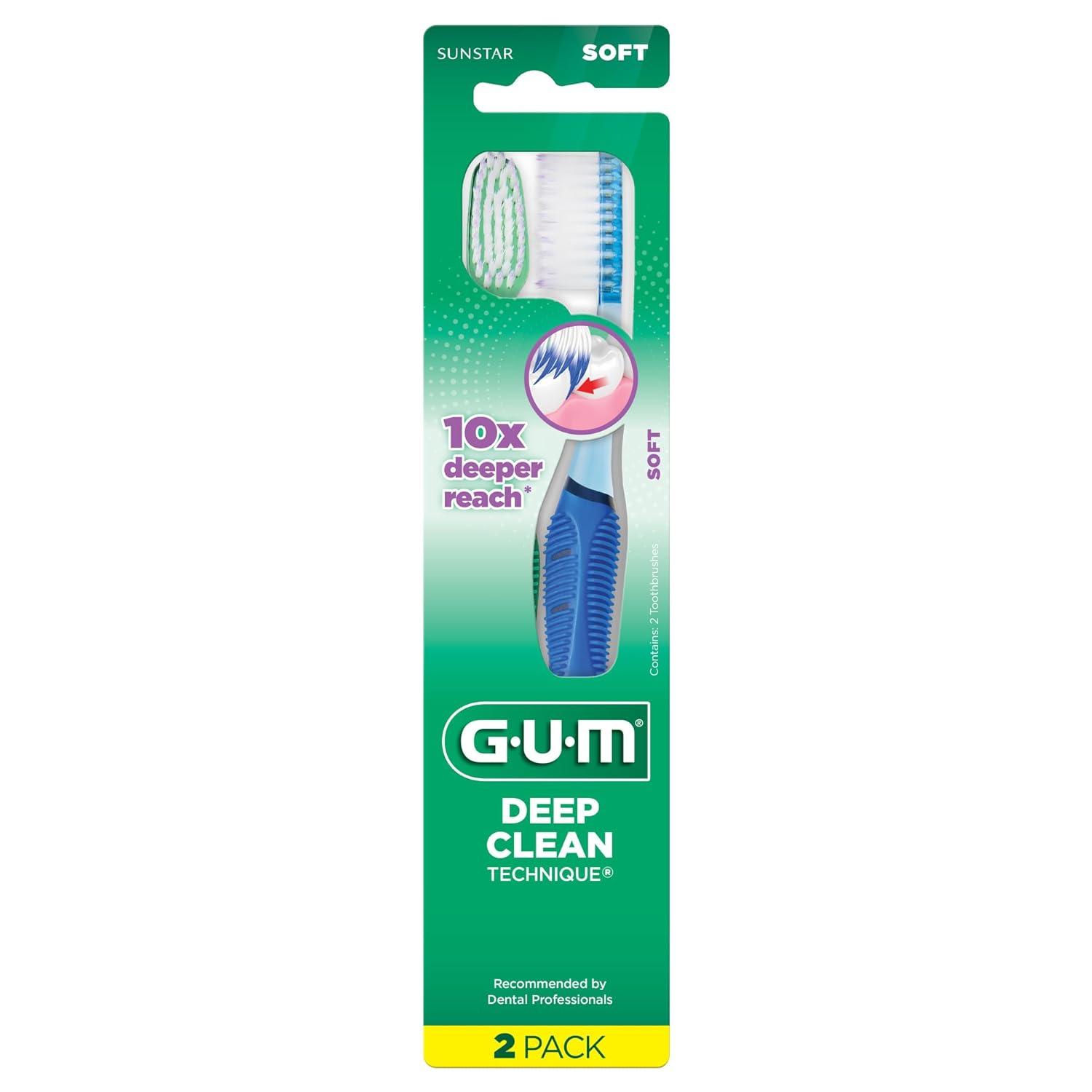 GUM Technique Deep Clean Toothbrush - Full Head - Soft Toothbrushes for Adults -Soft, Ultra Fine Tapered Bristles, Recommended by Dental Professionals, 2 Count