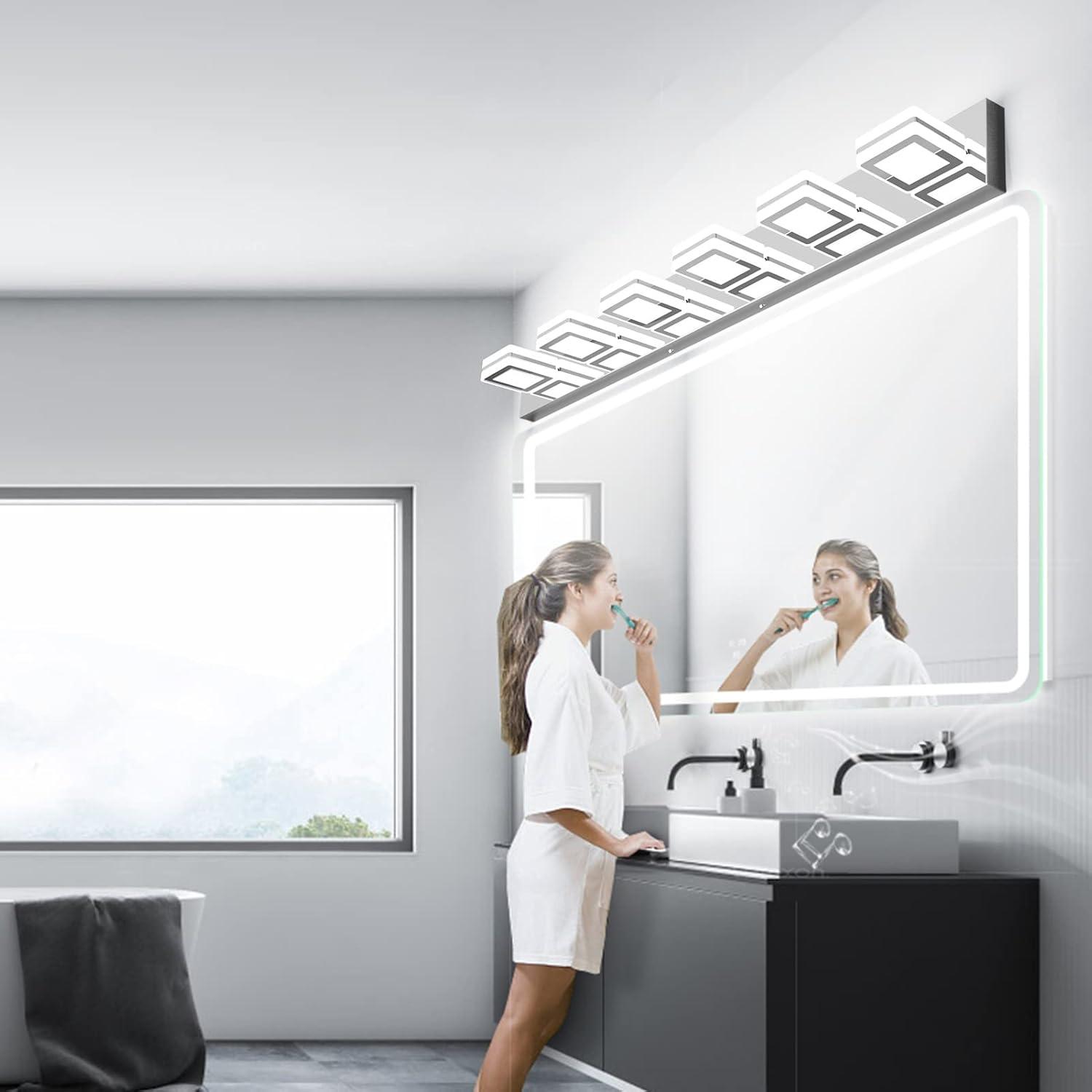 Ralbay Modern 6 Light Vanity Light Chrome Bathroom Vanity Lighting Fixtures Over Mirror Acrylic Up and Down Chrome Bathroom Wall Mounted Lights