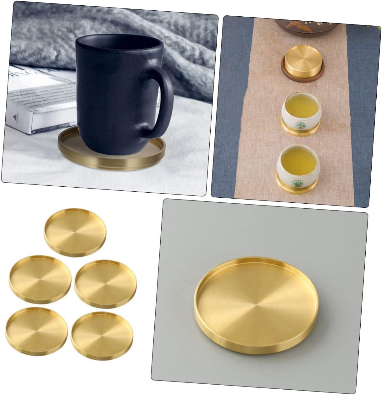 HERFIER 5pcs Copper Cup Coasters Cup Mats Saucers Teacup Storage Holder Coffee Cup Mats 2.59x2.59x0.24in