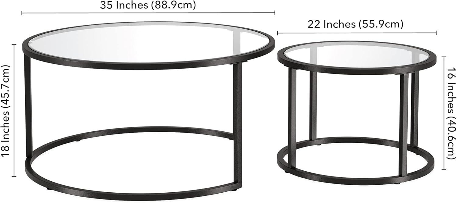 Aurora Blackened Bronze Round Nesting Coffee Table Set with Glass Tops