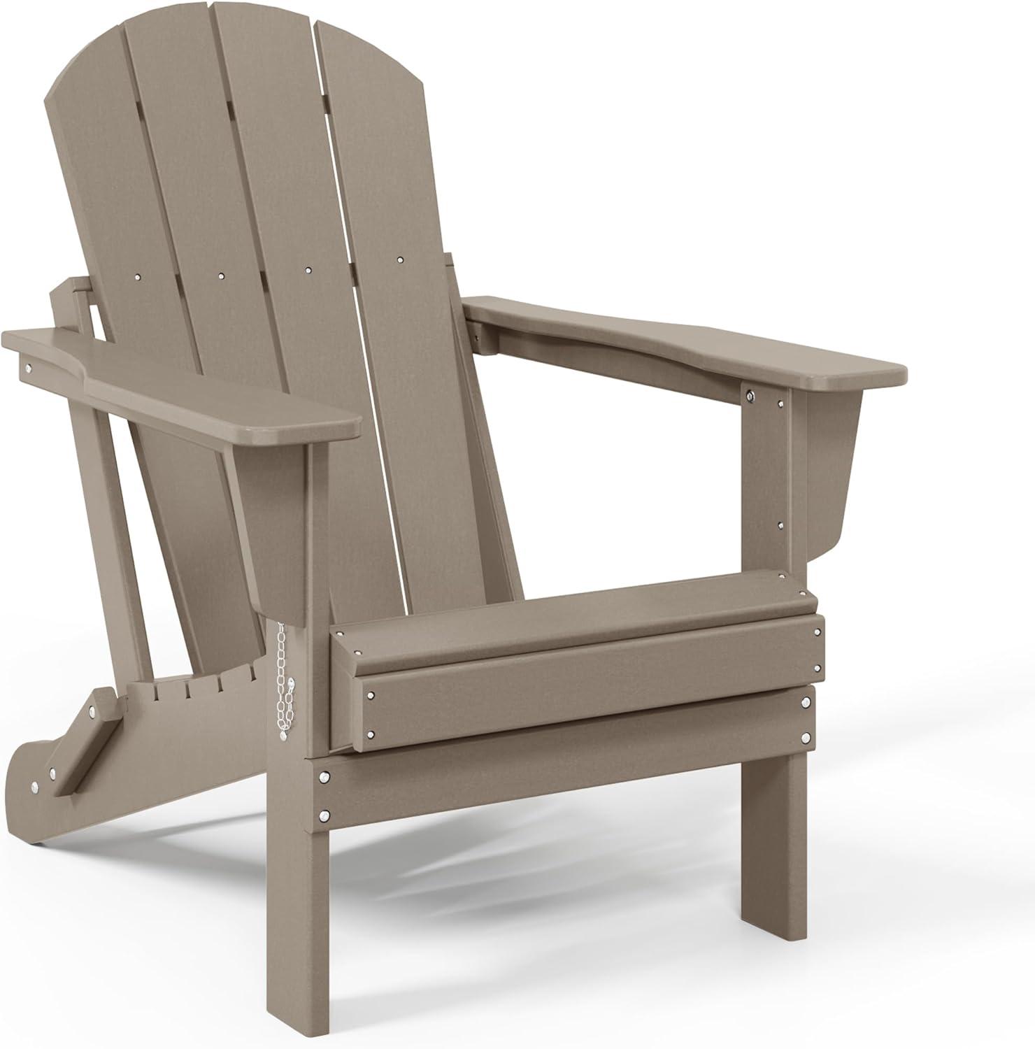 WestinTrends Malibu HDPE Outdoor Patio Folding Adirondack Chair (Set of 4), Weather Wood