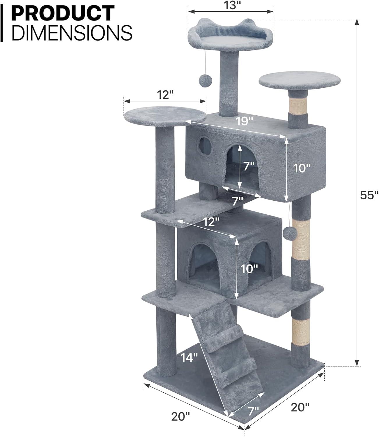 Light Gray Multi-Level Cat Tree Tower with Sisal Posts