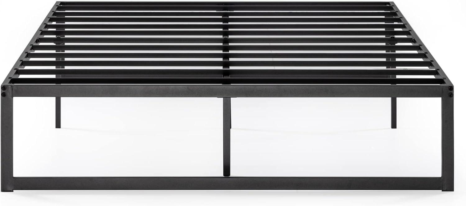 King Black Metal Frame Upholstered Platform Bed with Slats