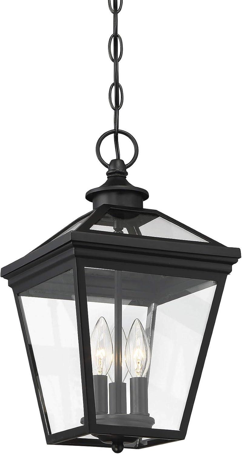 Ellijay Black and Clear Glass 3-Light Outdoor Hanging Lantern