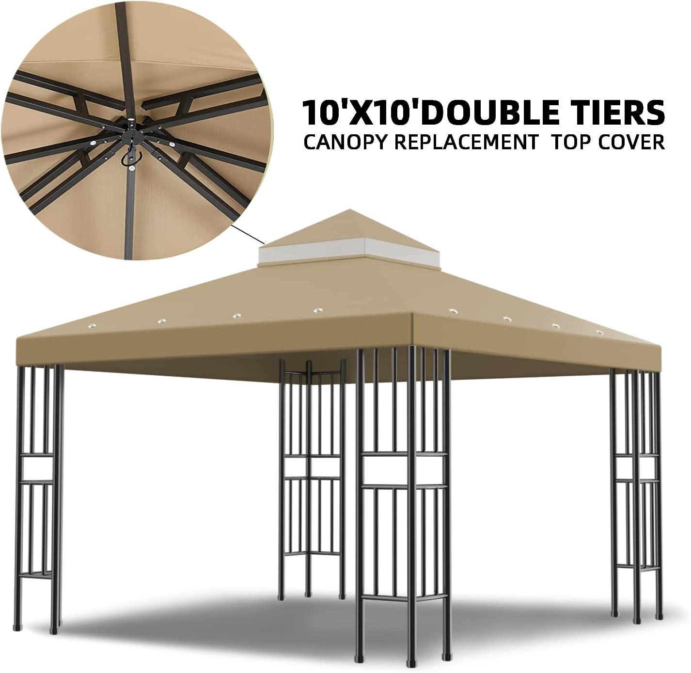 Beige Double-Tiered 10x10 FT Waterproof Gazebo Canopy Cover