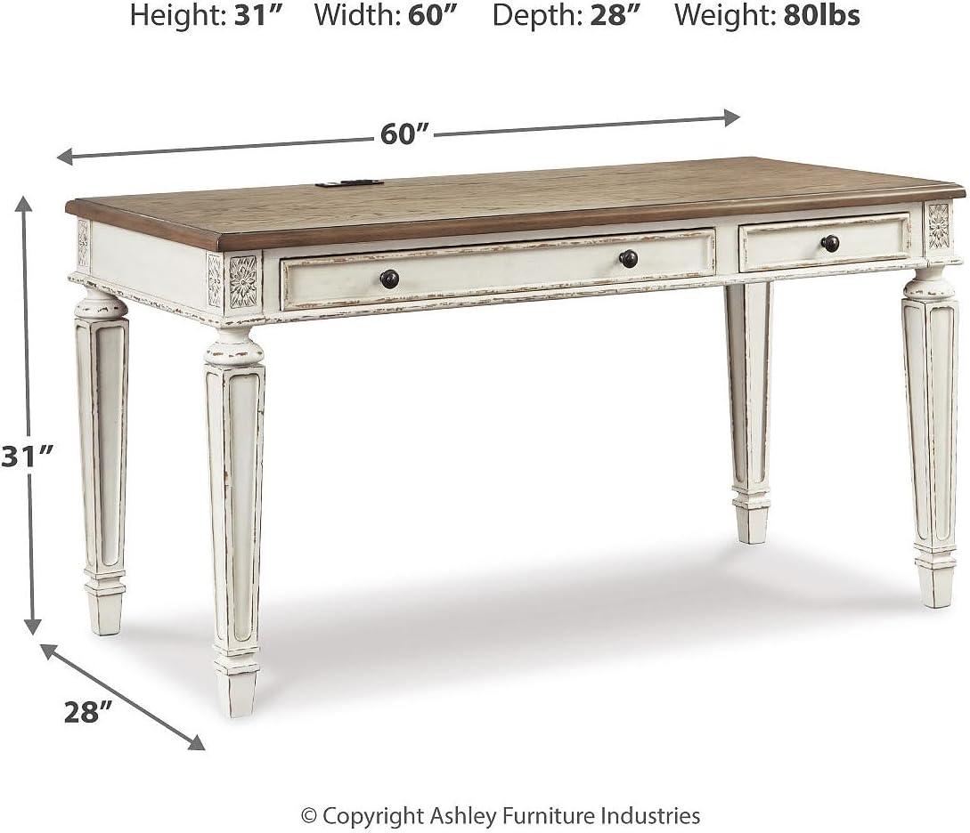 Signature Design by Ashley 60" Realyn Home Office Desk Beige: Antique-Styled, Cottage Design with Tapered Legs