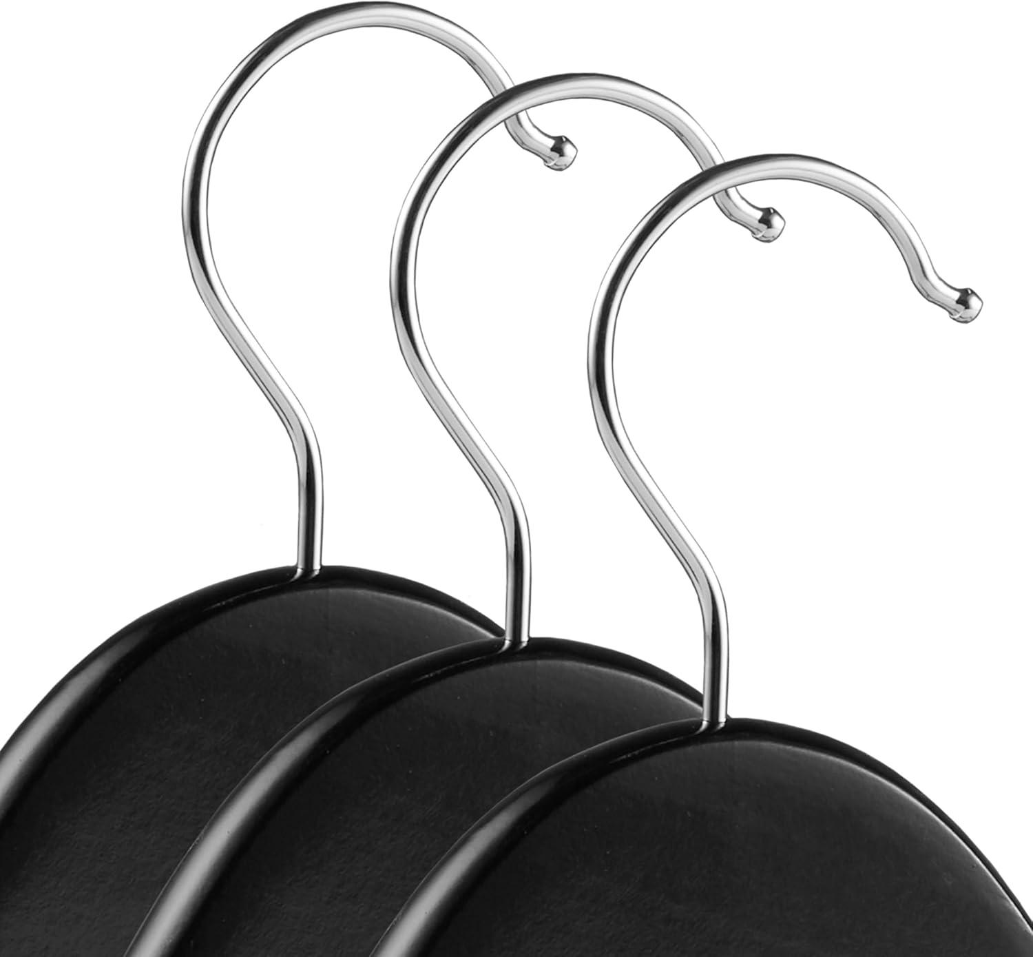 Casafield Wooden Suit Hangers, Non-Slip Pant Bar & Swivel Hook, Black - Set of 10