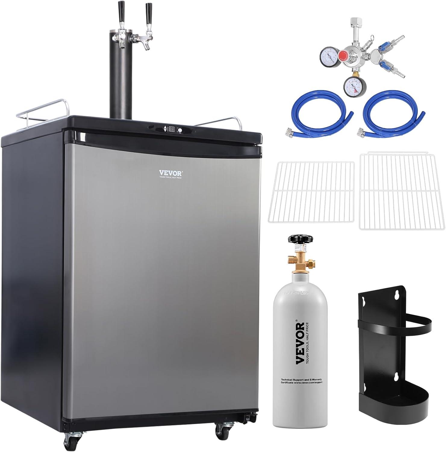 VEVOR VEVOR 5.7 Cubic Feet Silver Dual Tap Freestanding Kegerator with Adjustable Temperature
