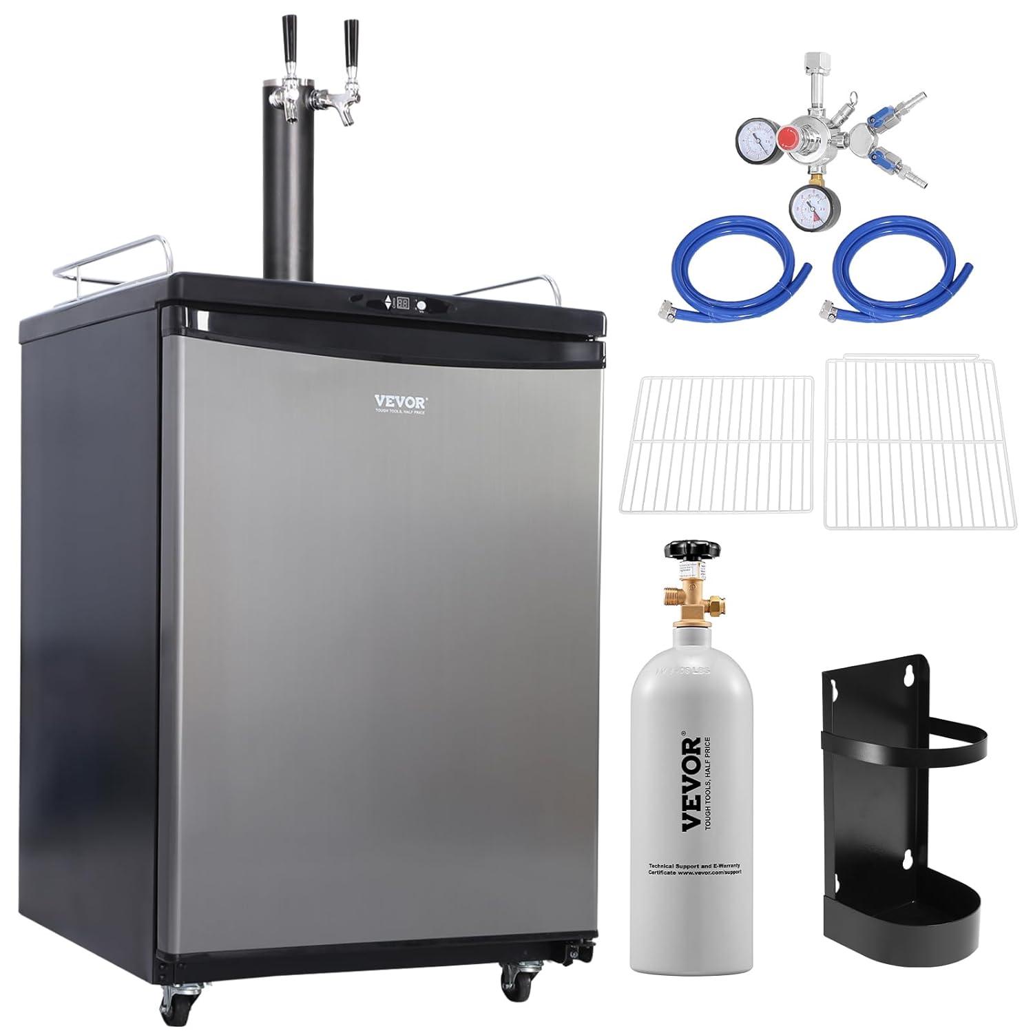 VEVOR VEVOR 5.7 Cubic Feet Silver Dual Tap Freestanding Kegerator with Adjustable Temperature