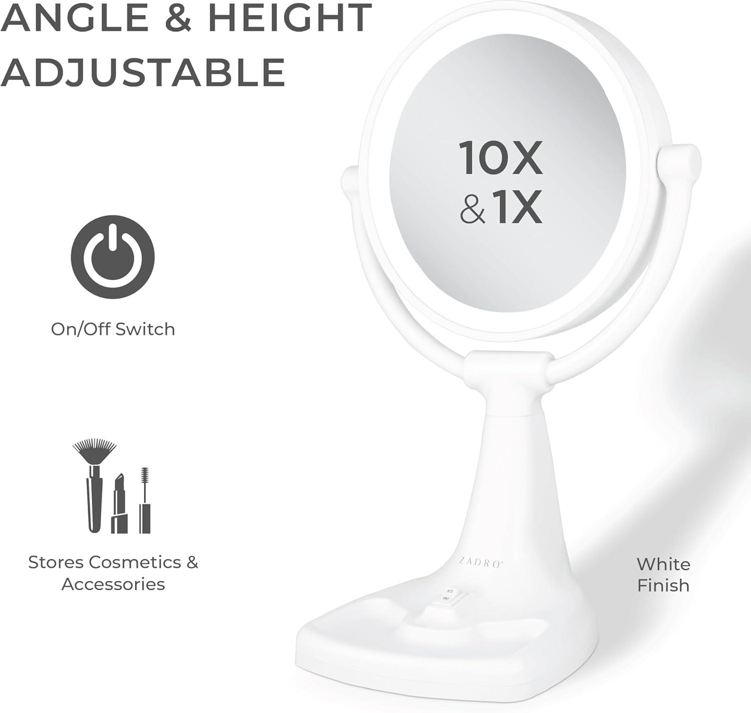 Zadro Max Bright Lighted Makeup Mirror w/ Magnification & Storage Tray