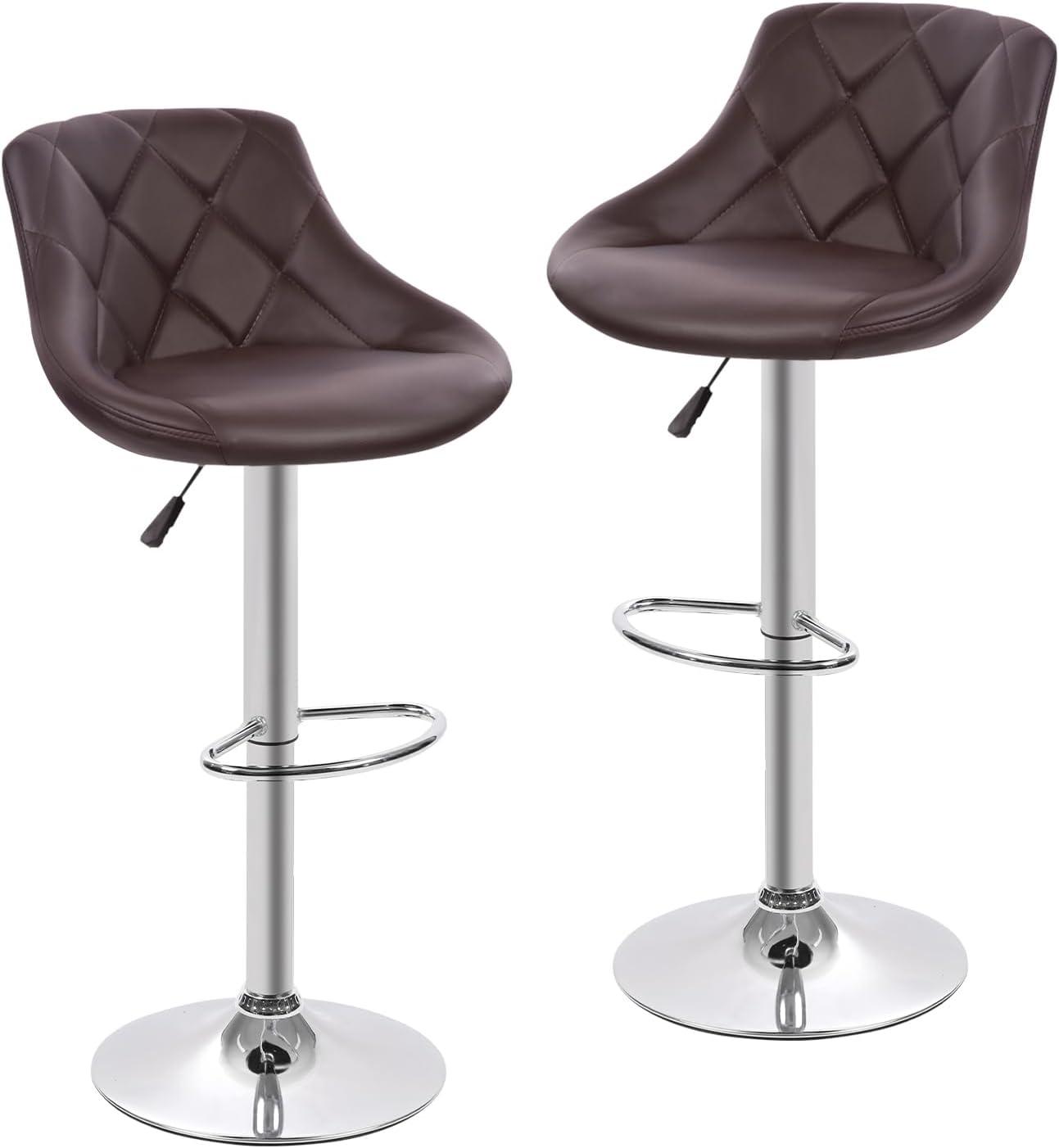 MarketLane Bar Stools Set of 2,Modern PU Leather,Armless with Backrest Swivel Bar Stools,Height Adjustable Swivel Barstool Hydraulic Island Bar Stools Armless Kitchen Counter Bar Chairs,Black