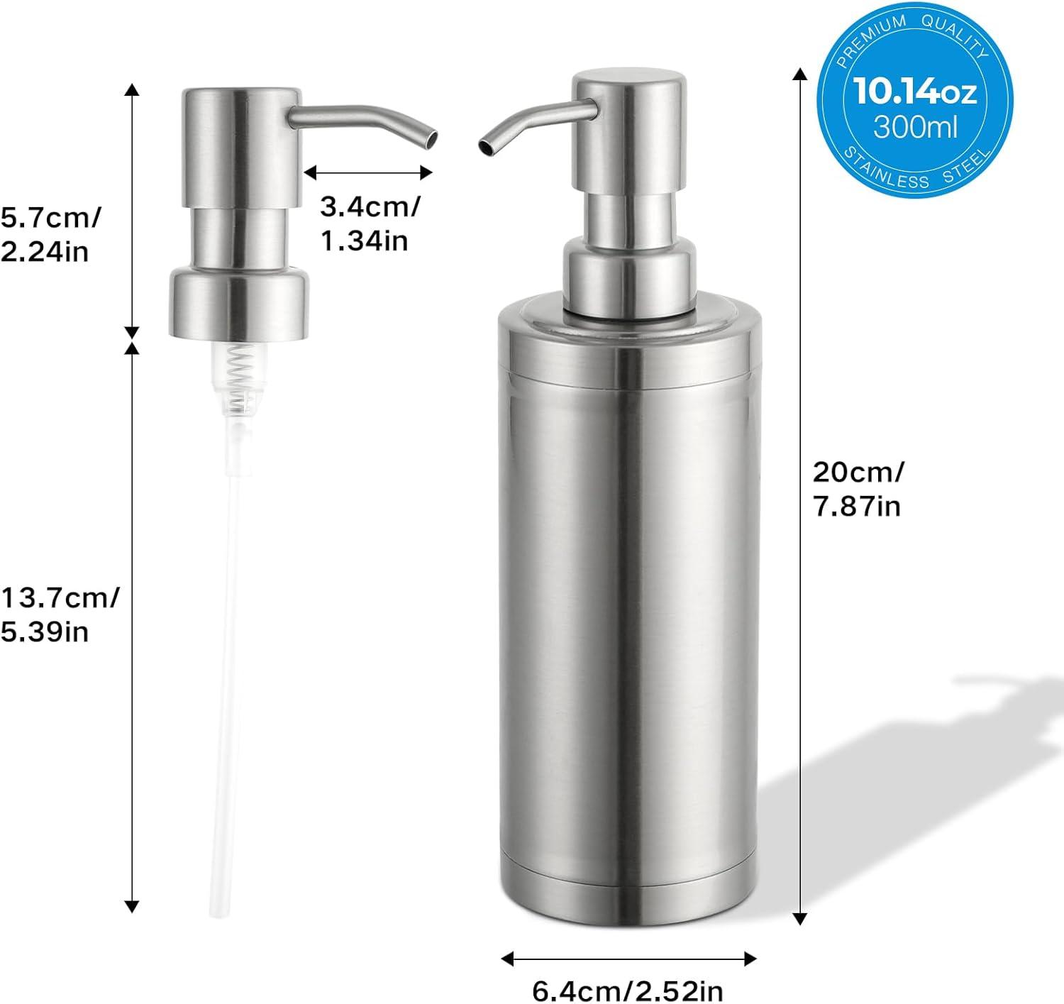 Brushed Nickel Stainless Steel Refillable Soap Dispenser - 300ml