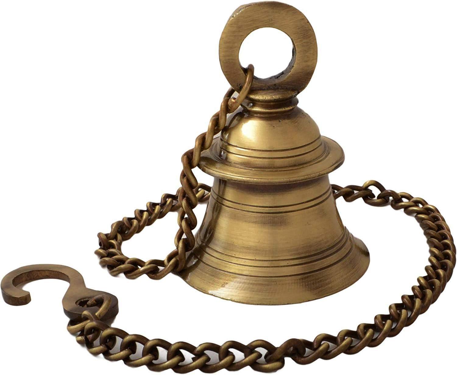 Elegant Brass Hanging Bell with 15" Chain for Home Decor