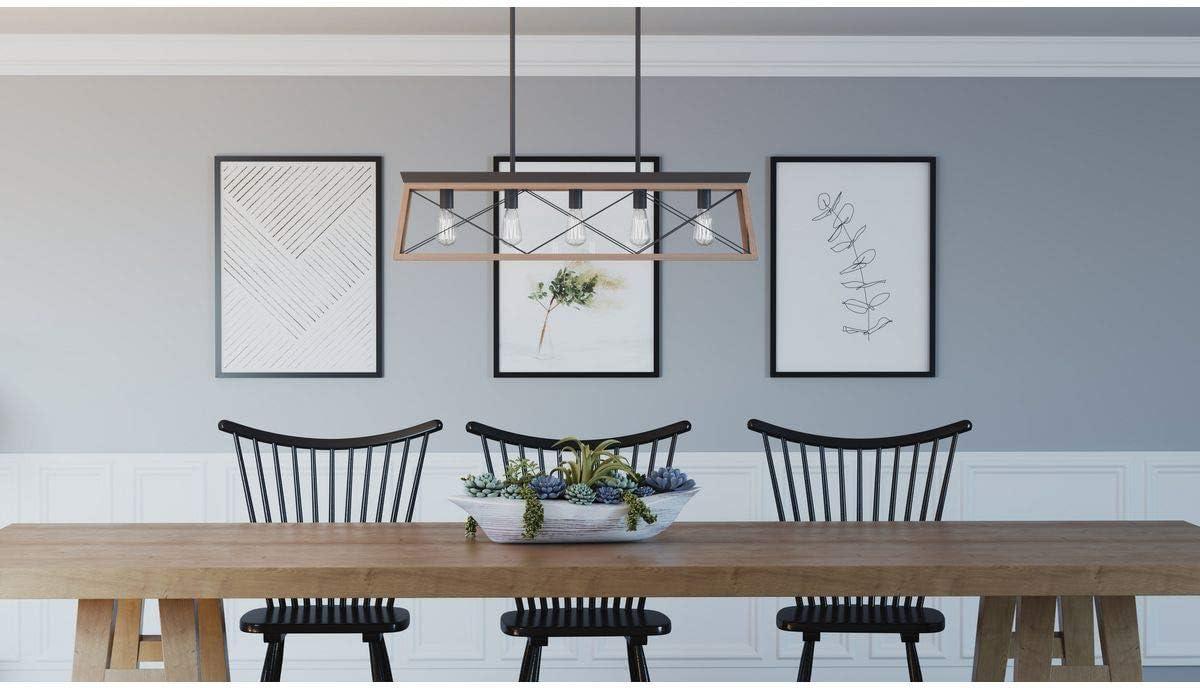 Progress Lighting Briarwood 5-Light Linear Chandelier, Antique Bronze, Faux-Painted Wood Enclosure
