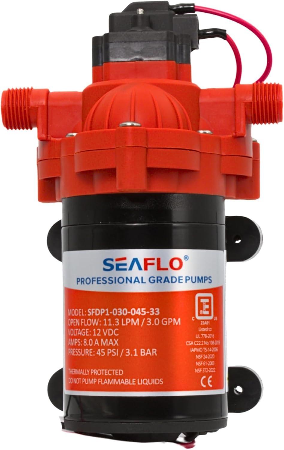 SEAFLO 123ABC, 3.0A, 12V, Orange and White, Diaphragm Self Priming Water Transfer Pump, 3.0 GPM