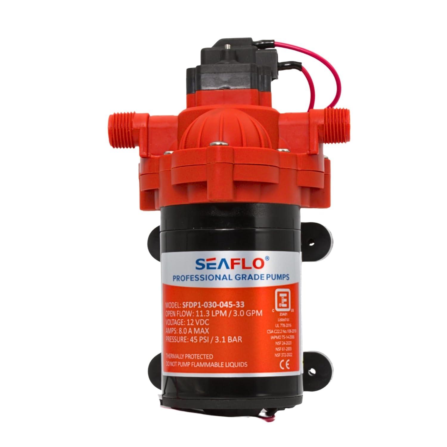 SEAFLO 123ABC, 3.0A, 12V, Orange and White, Diaphragm Self Priming Water Transfer Pump, 3.0 GPM