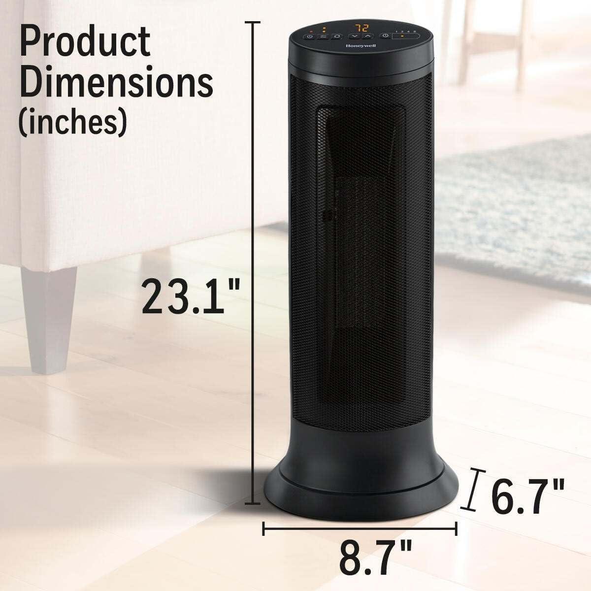 Honeywell Slim Ceramic Tower Heater Black: Indoor Space Heater, Adjustable Thermostat, 1500W, Fan Driven, No Assembly Required