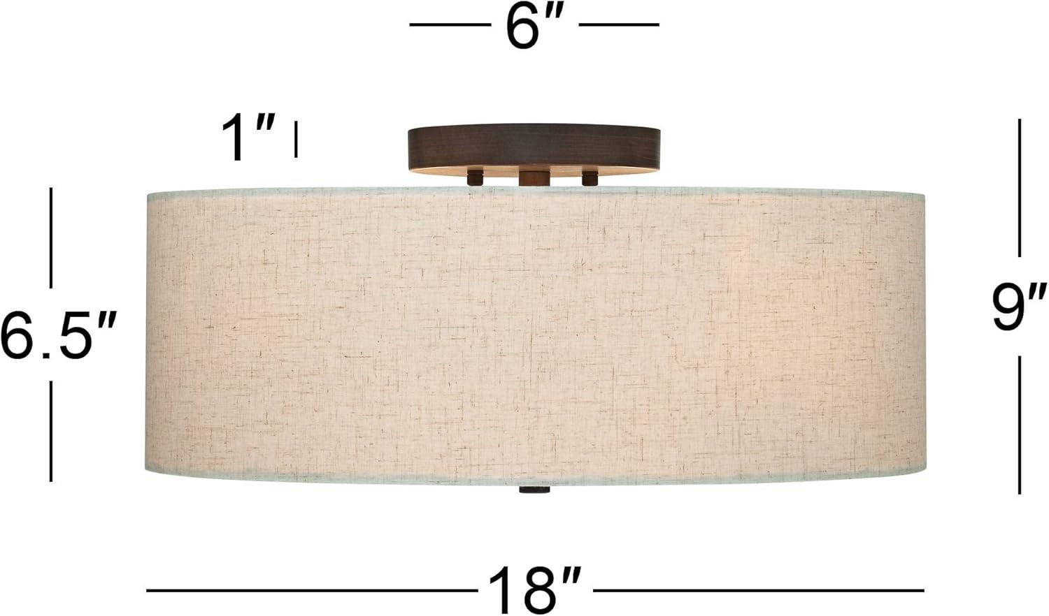 Bronze Flush Mount Ceiling Light with Oatmeal Drum Shade