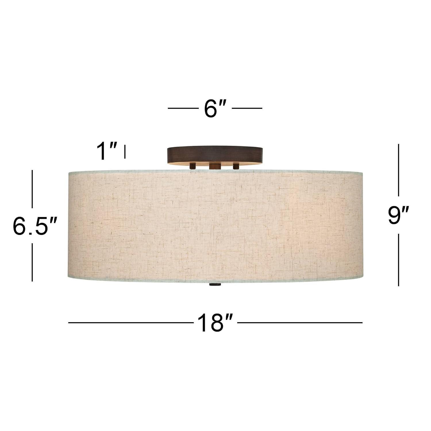 Regency Hill Sylvan Modern Ceiling Light Flush Mount Fixture 18" Wide Bronze 4-Light Oatmeal Fabric Drum Shade for Bedroom Kitchen Living Room Hallway
