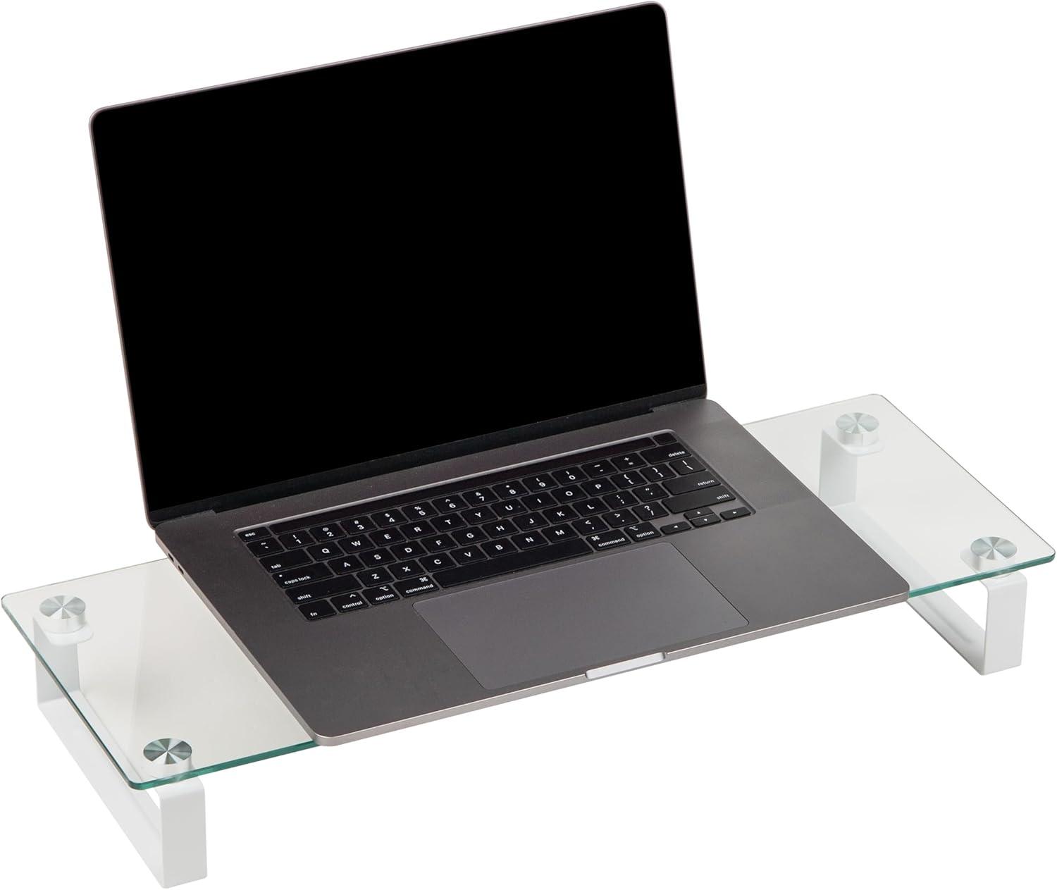 Mind Reader Mind Reader Monitor Stand, Contemporary, Desktop Organizer, Laptop Riser, Office, Glass, 22"L x 8.25"W x 3"H, Clear