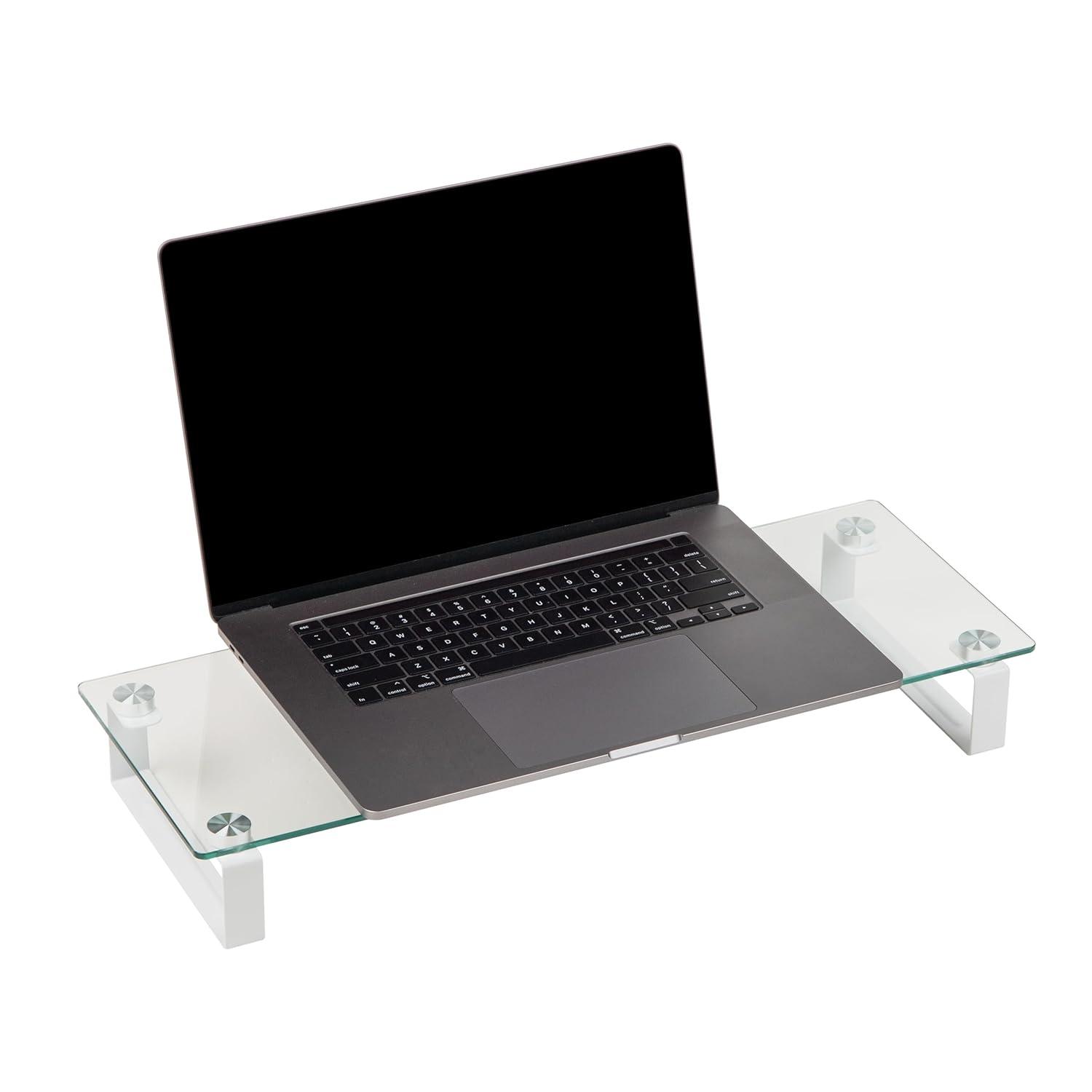 Mind Reader Mind Reader Monitor Stand, Contemporary, Desktop Organizer, Laptop Riser, Office, Glass, 22"L x 8.25"W x 3"H, Clear