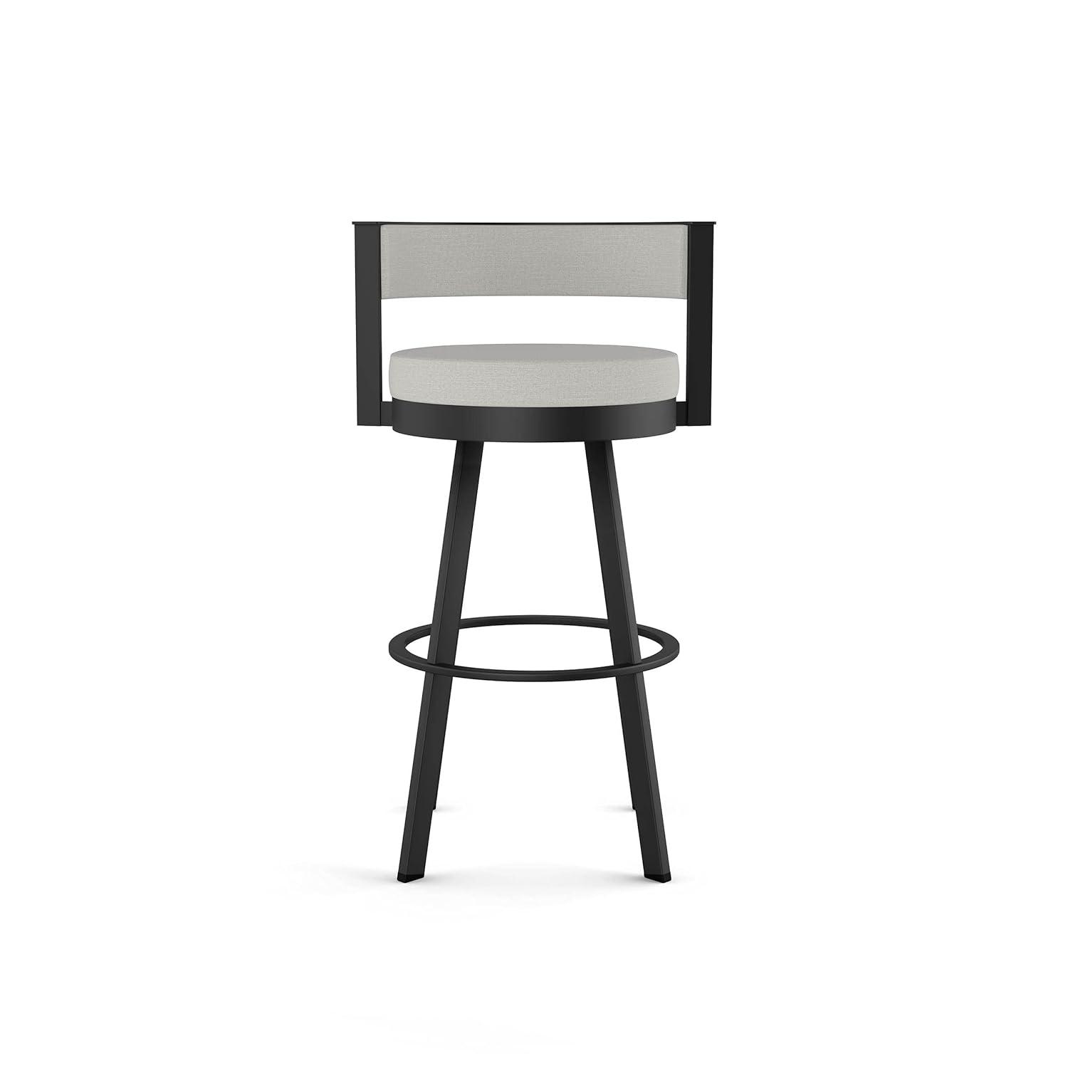 Amisco Browser 26" Swivel Counter Height Barstool, Upholstered with Back for Kitchen Island or Bar - Light Grey Polyester / Black Metal