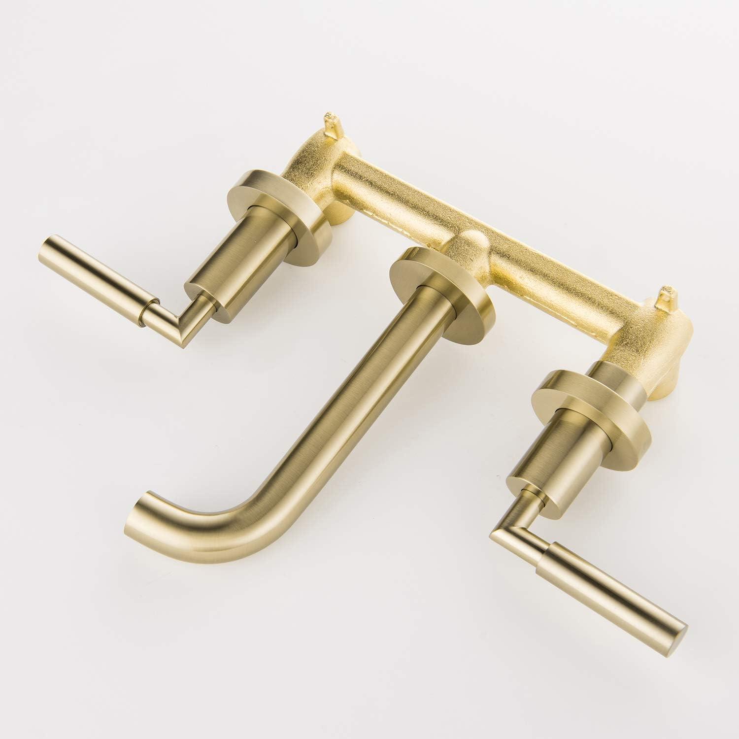 Brushed Gold Wall Mount Dual Handle Bathroom Faucet