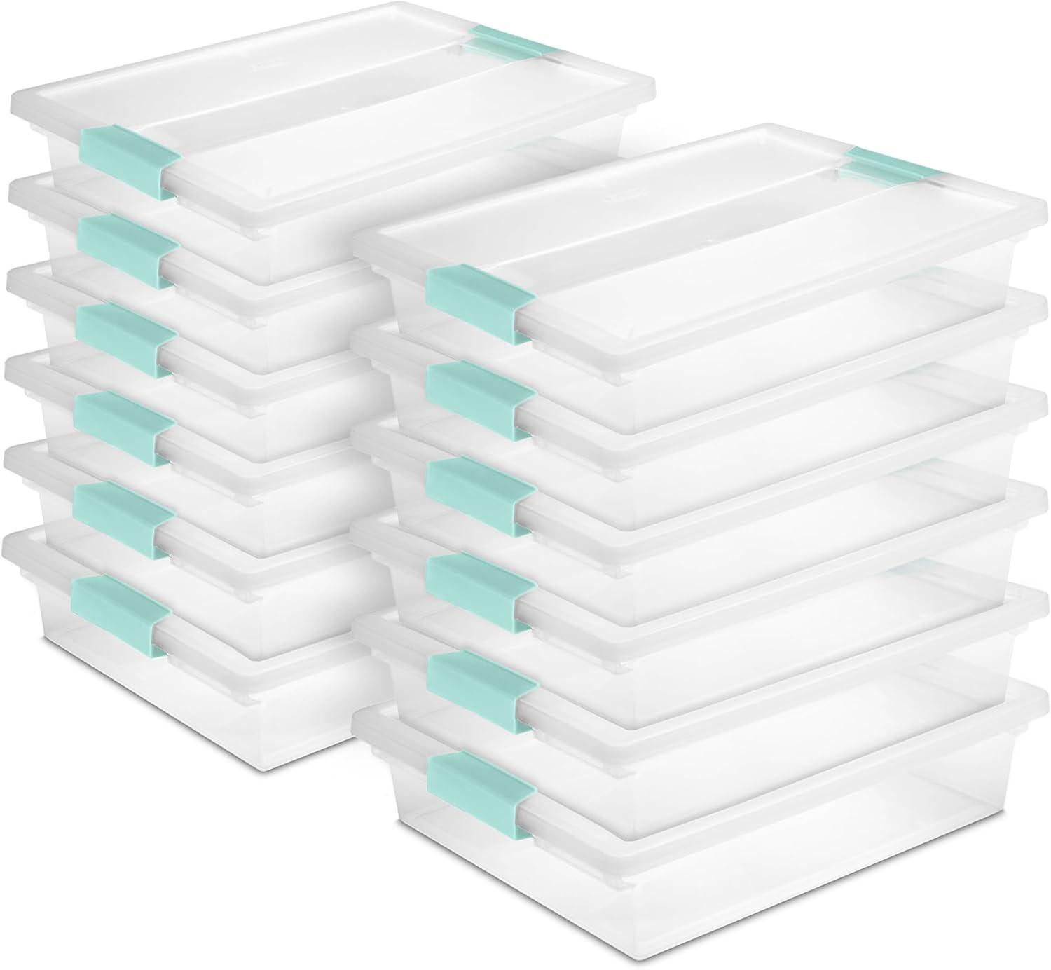 Sterilite Large Clip Box, 5.7 Qt Stackable Storage Bin with Latching Lid, Plastic Container for Home Organization, 12-Pack