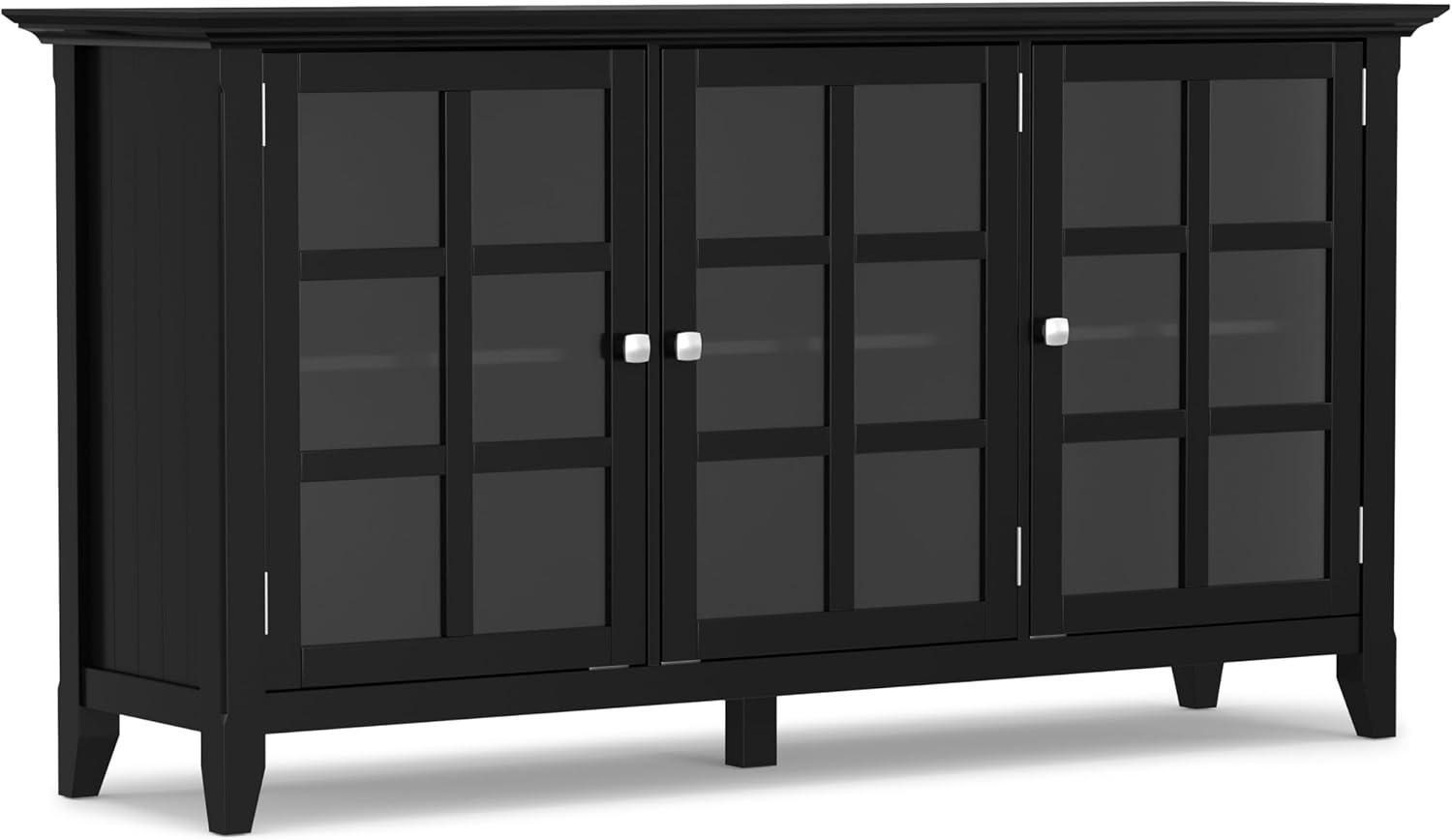 Simpli Home Acadian 62"W Solid Wood 3-Shelf Storage Cabinet with Tempered Glass Doors and Adjustable Shelves