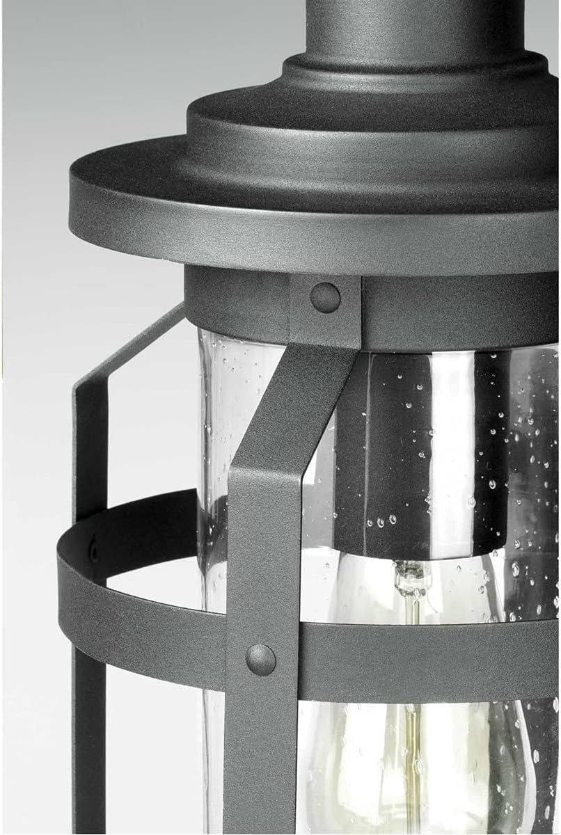 Progress Lighting Haslett 1-Light Medium Wall Lantern in Black with Seeded Glass Shade