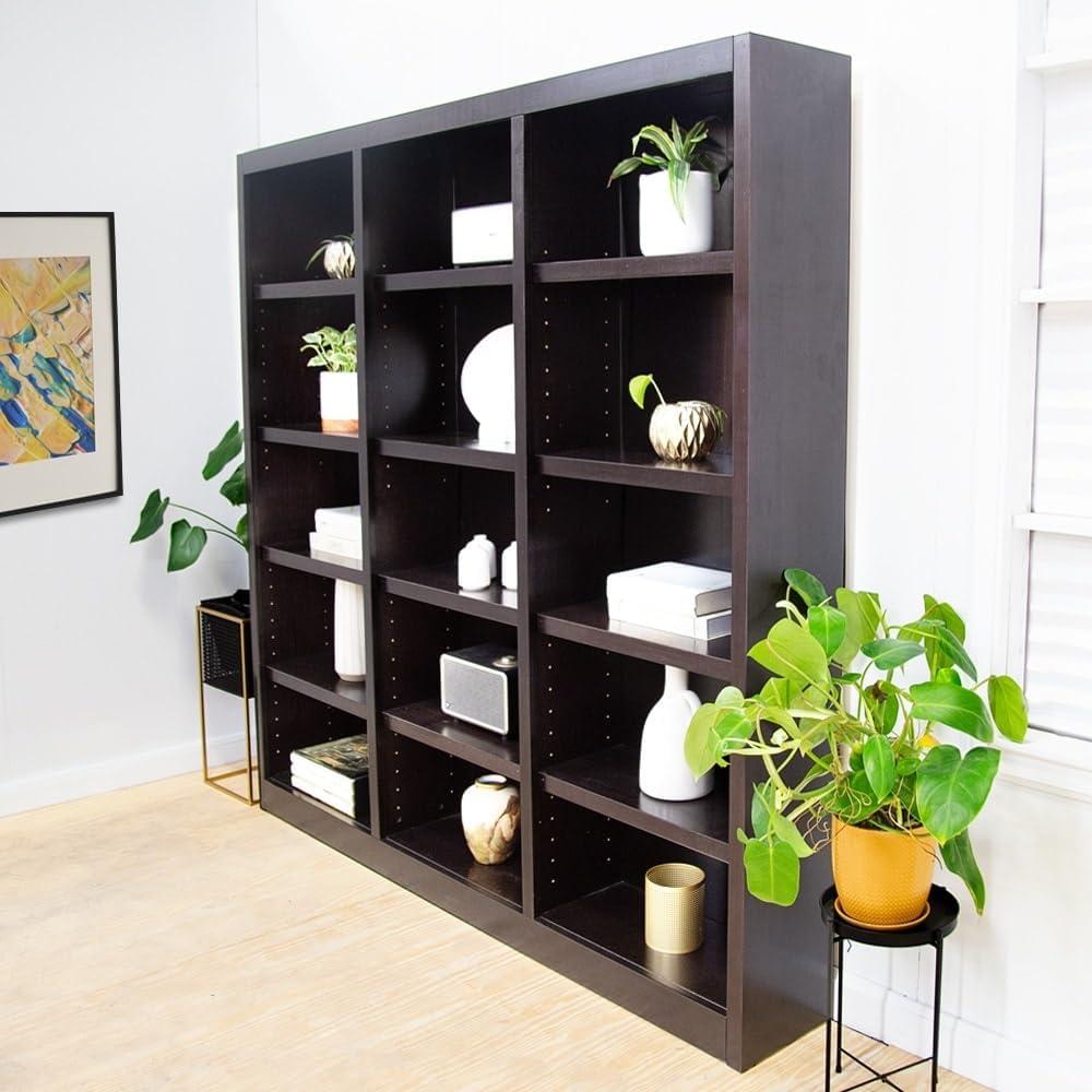 Winston Porter Flannagan Triple Wide Wood Bookcase, 15 Bookshelf, 72 inch Tall Storage and Display Bookshelf for Home Office and Living Room