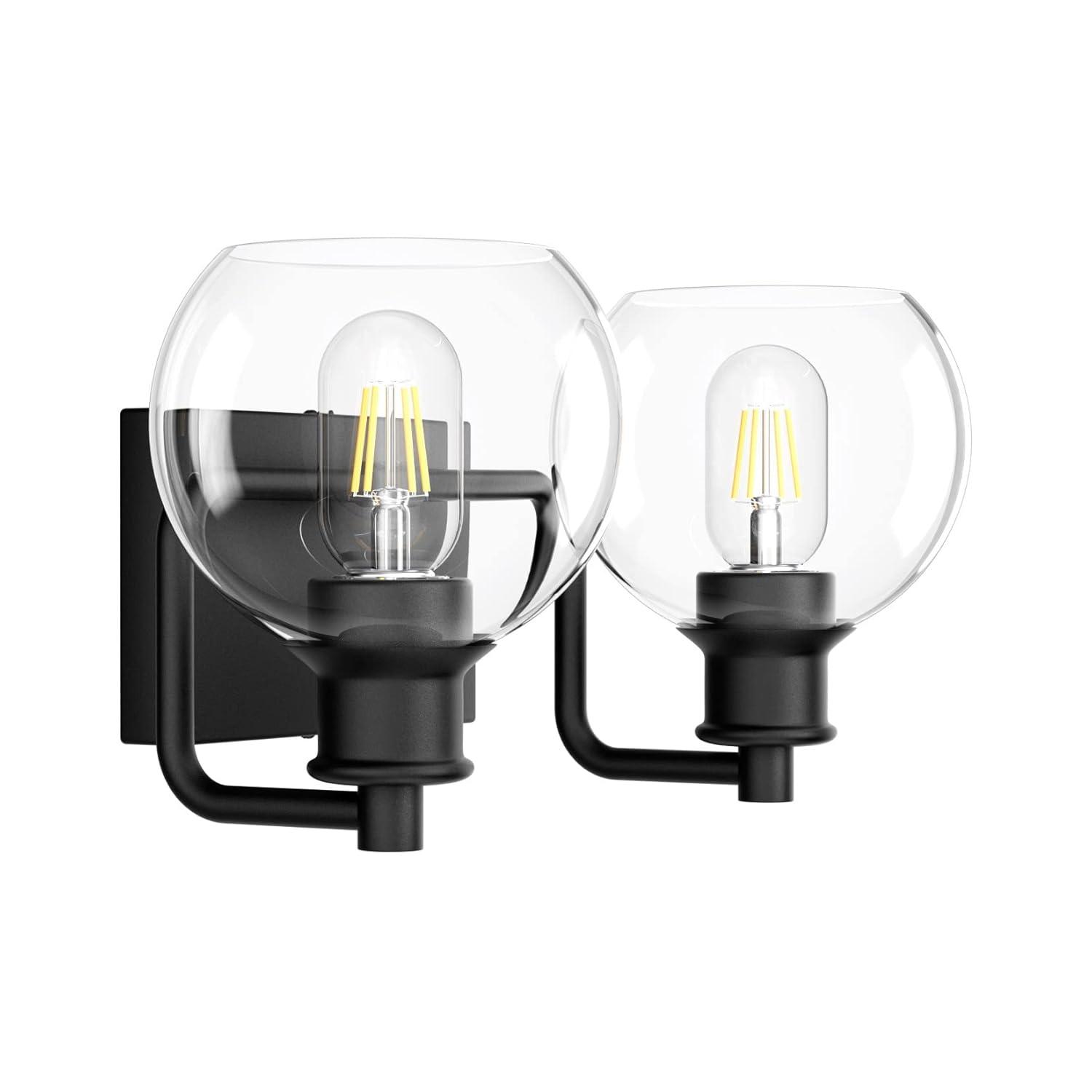 Tipace 2 Lights Industrial Bathroom Vanity Light Fixtures Over Mirror Black Vintage Vanity Lights with Globe Clear Glass Farmhouse Wall Sconces Fixture(Exclude Bulb)