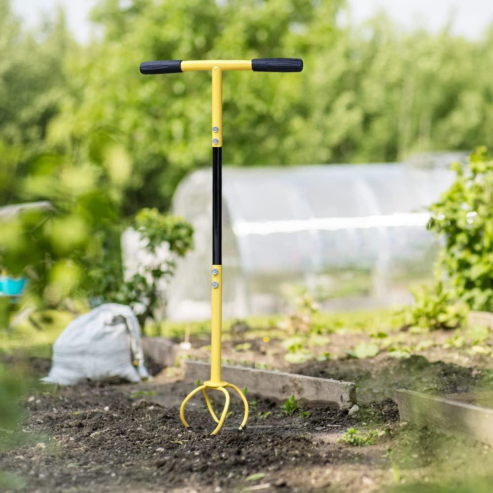 Yellow and Black Long Handle Stainless Steel Garden Tiller