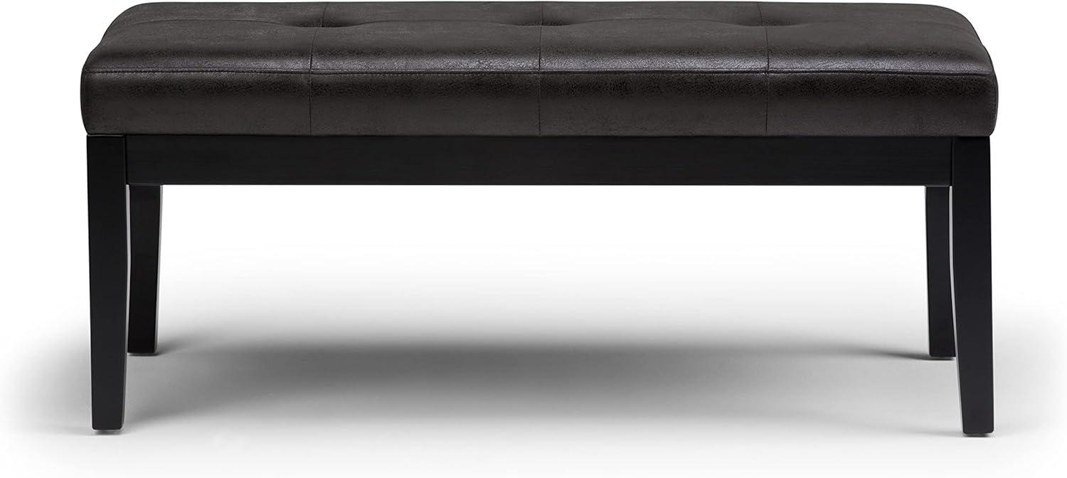 Simpli Home Lacey Faux Leather Tufted Ottoman Bench in Black