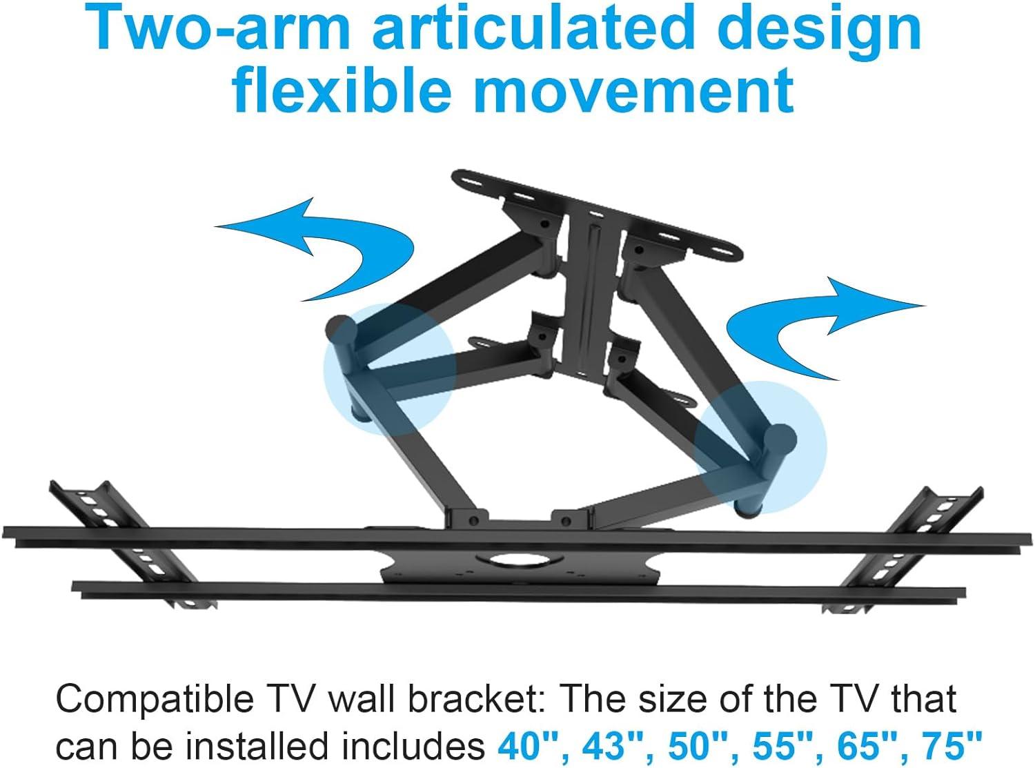 Sylvox Full Motion Outdoor TV Wall Mount for 40-75 inches, with Flexible 6 Articulating Dual Arms for Flat Curved Screen TV