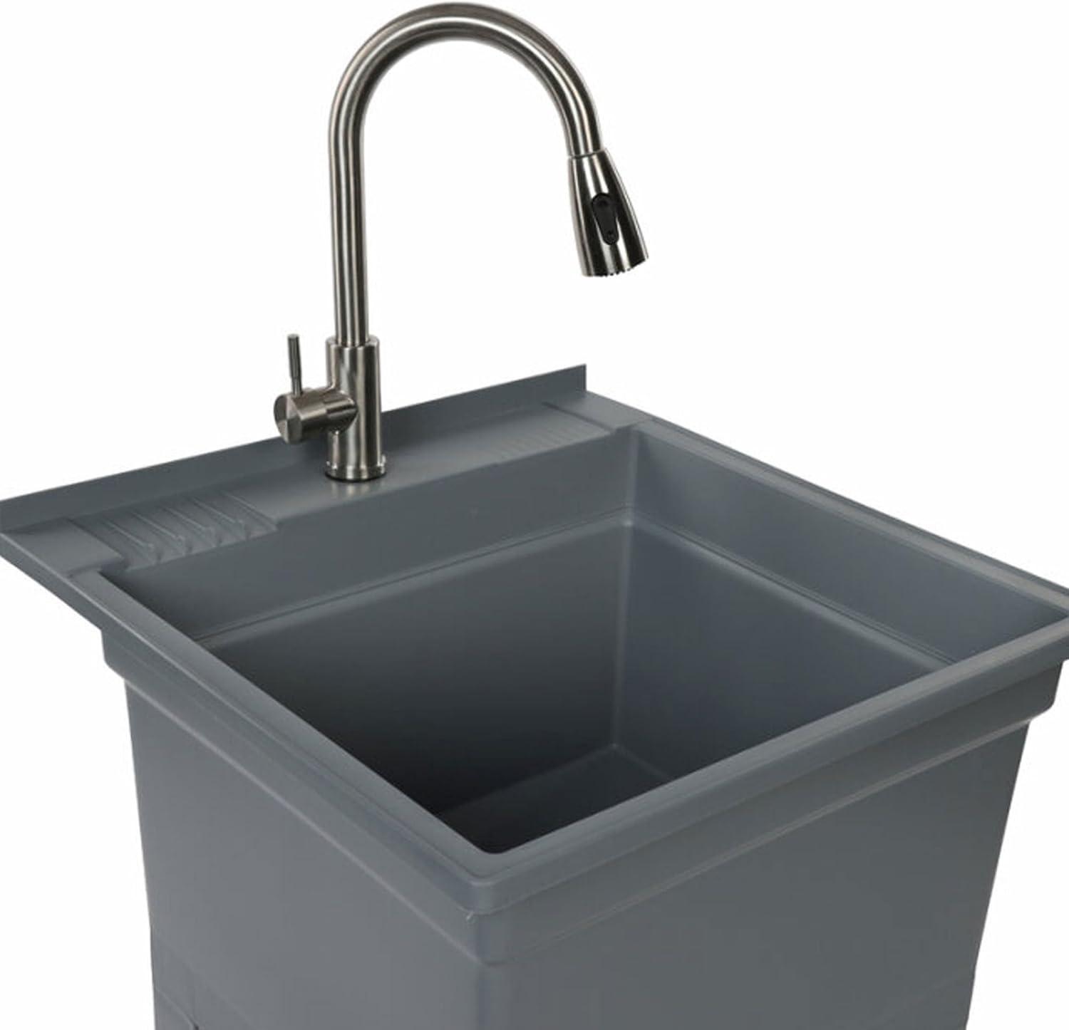 UTILITYSINKS Plastic 24" Compact Workshop Freestanding Laundry Sink with Faucet