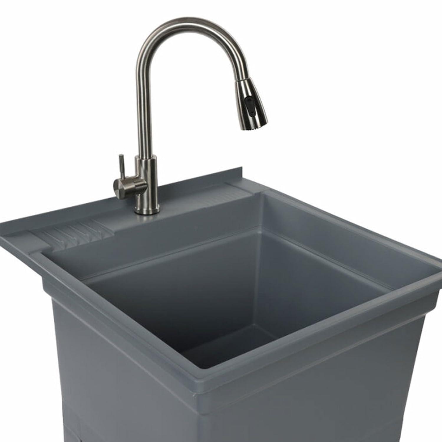 UTILITYSINKS Plastic 24" Compact Workshop Freestanding Laundry Sink with Faucet