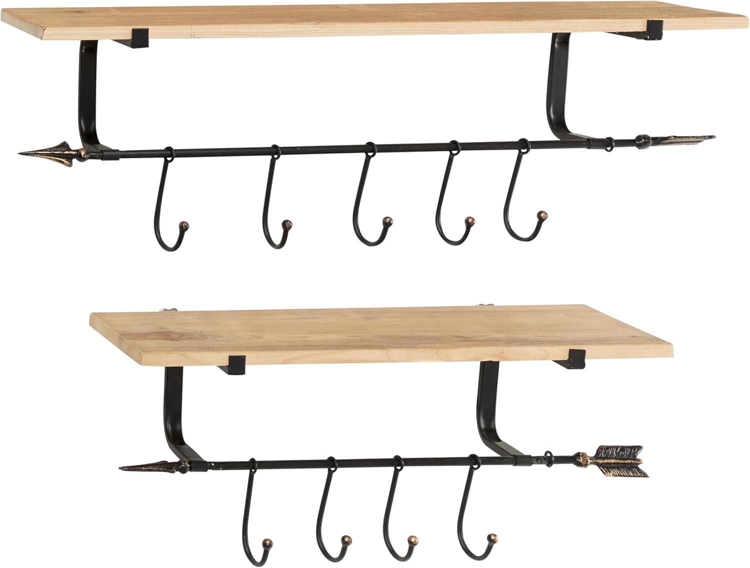 DecMode 24",19",14"L Metal Industrial Wall Shelf, Black, 3 - Pieces