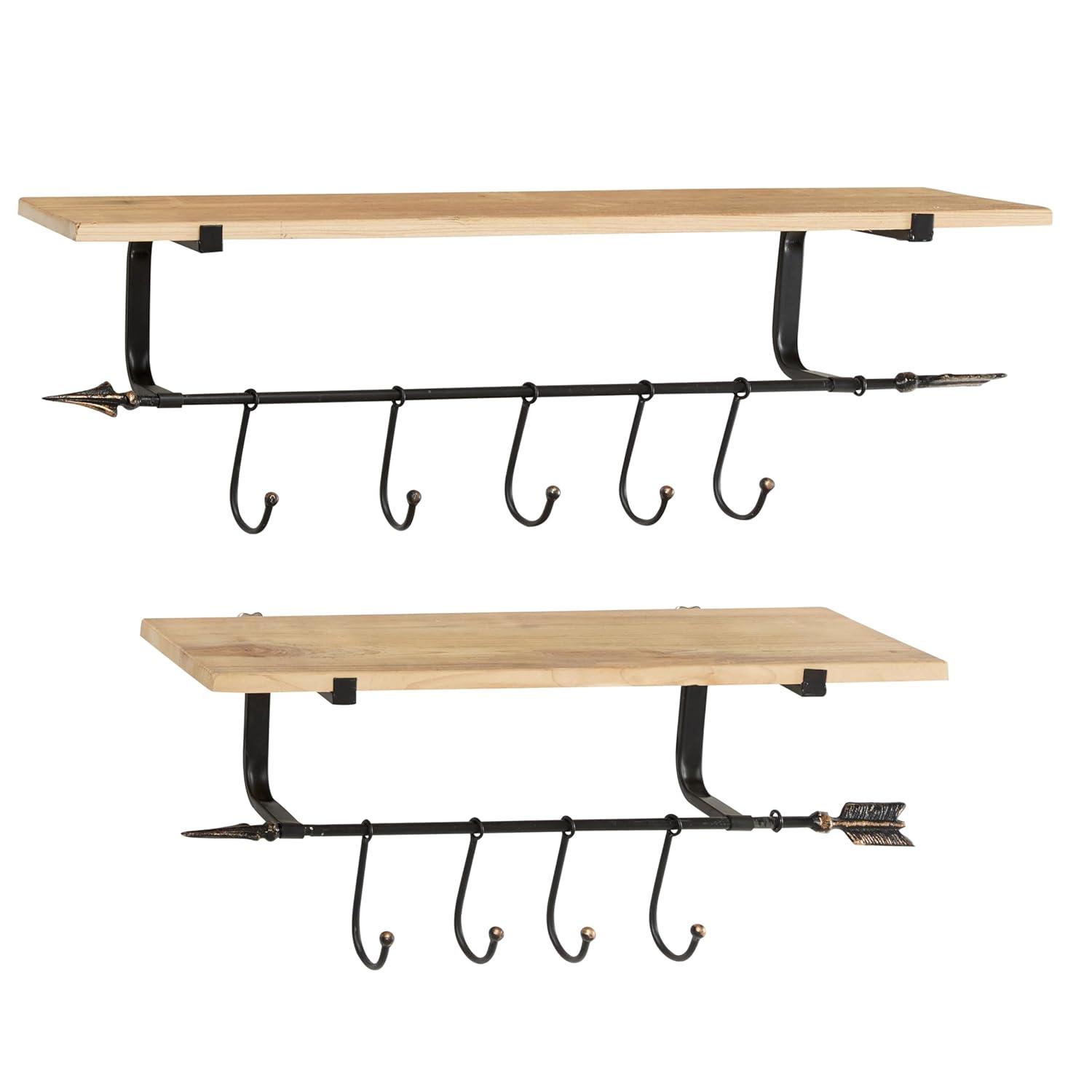 DecMode 24",19",14"L Metal Industrial Wall Shelf, Black, 3 - Pieces