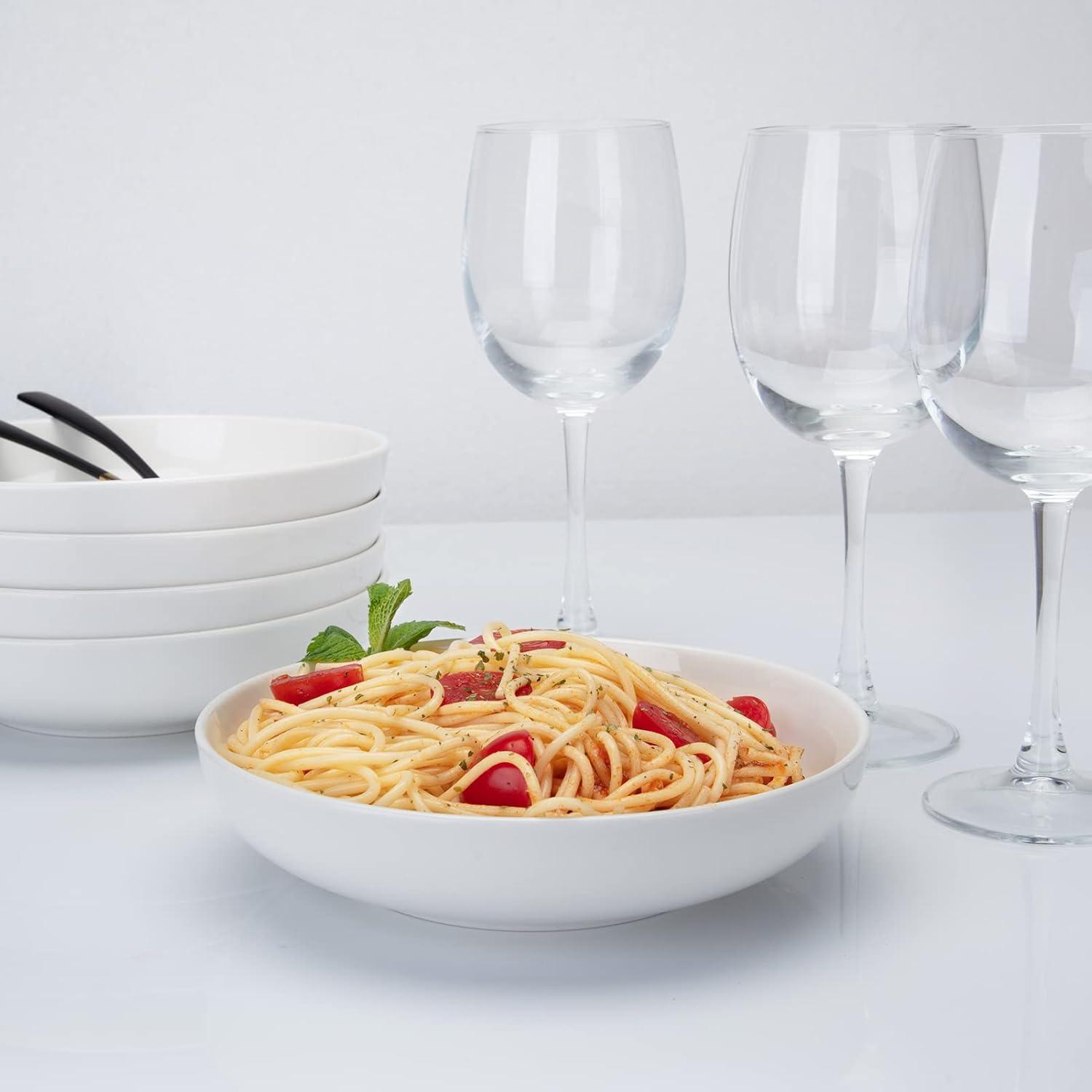 EastVita 22 oz (~623.7 g) Ceramic Pasta Bowls Set of 6 Premium White Ceramic Large Capacity Plates Suitable for Salad and Soup Bowls Microwave and Dishwasher